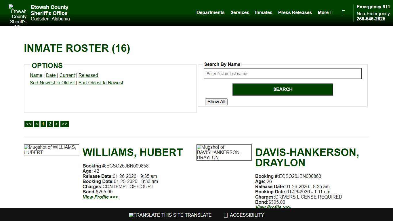 Inmate Roster - Released Inmates Booking Date Descending - Etowah County Sheriff's Office